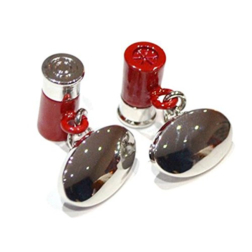 Mancuernillas para hombre proyectil rojo en cadena y respaldo oval miniatura 1