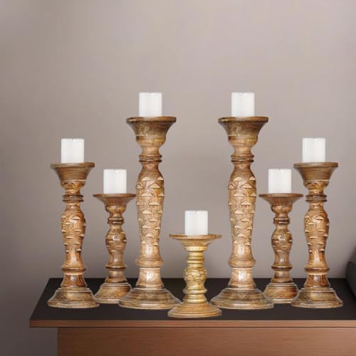 Traditional Medium Burnt Eco-Friendly Handmade Mango Wood Set of Seven 15