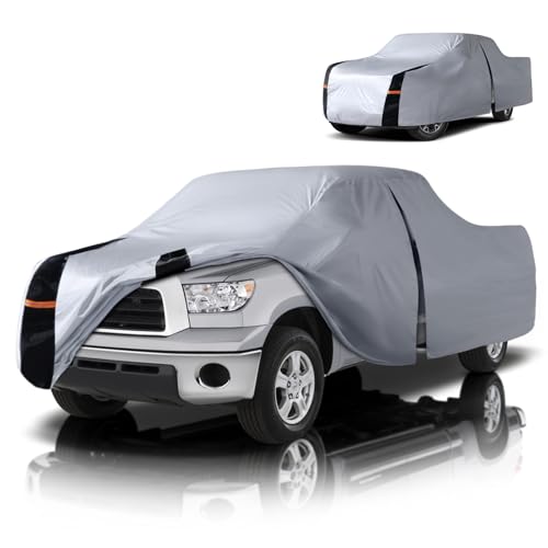 Image of Multi-Layer Toyota Tundra Truck Cover, Custom fit Tundra 2006-2021 Regular Cab Long Bed(8.1') Car Cover Waterproof All Weather, Full Exterior Cover Rain Wind Dust and UV Protection with Door Zipper