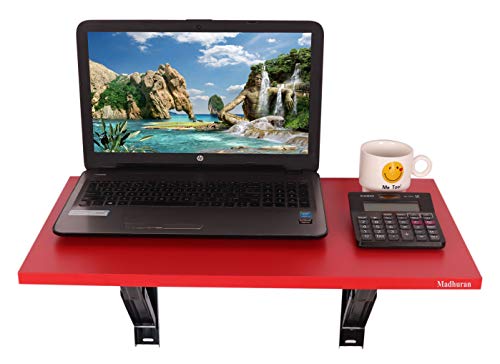 Image of Madhuran Engineering Wood Folding Wall Mounted Study Office Table (60X35 CM,Red) Multipurpose Organizer Students Accessories Tray Deckup Organiser Home Kitchen Holder