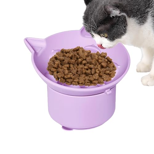 猫用高さ調整キャットボウル - 傾斜したパズル魚デザインの給餌皿 - 高め スローフィーダー 猫用 食器 - 屋内屋外対応 食事 ?水 給餌用