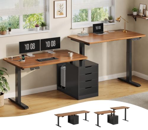 Image of SEDETA Standing Two Person Desk with 4 Drawers, 2 Power Outlets, CPU Stand