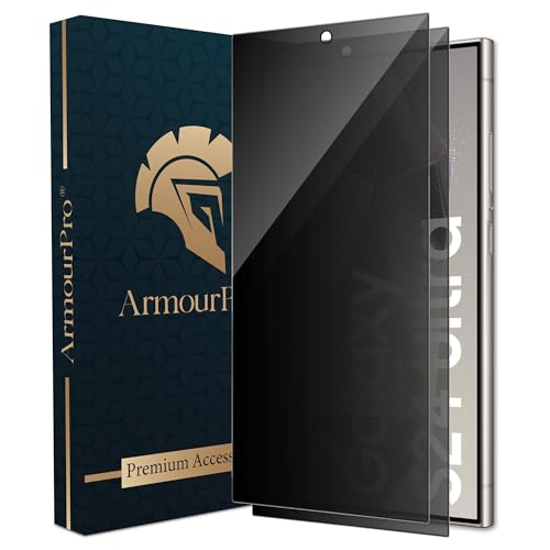 Image of ArmourPro Anti-Spy Matte Privacy Tempered Glass for Samsung Galaxy S24 Ultra with Edge to Edge Protector Coverage and Easy Installation kit | Black, Pack of 2