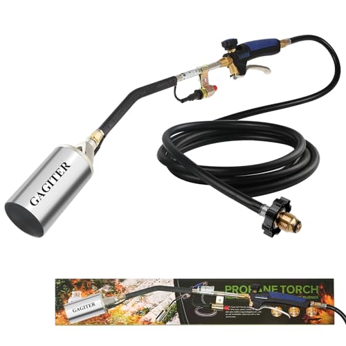 Propane Torch Weed Burner Kit,Weed Torch 1,200,000 BTU Blow Torch with 10 FT Hose Heavy Duty Flamethrower with Turbo Trigger for Flame Weeding,Roofing, Melting Ice Snow (blue)