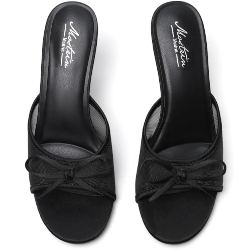 Image of Mostrin Kitten Heels for Women Round Toe Heels With Bow Vintage Mules Sexy Slip on Stiletto Backless Sandals for Party Daily