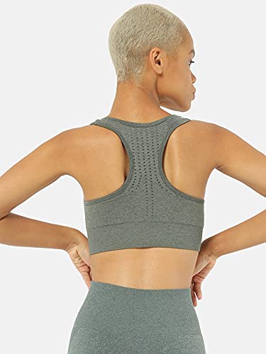 Image of Women's Slip-On Sports Bra | Seamless Technology Full-Coverage Sports Bra | Racerback Medium-Impact Dark Green