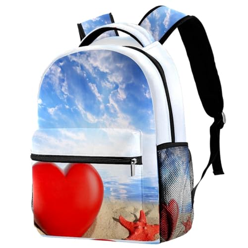 Sac à dos d'école fille et garçon avec motif plage cœur multicolore pour le collège