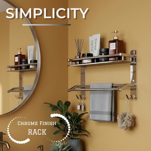 Image of GLOXY Premium Washroom Storage Organizer Rack Shelf with Bathroom Towel Hanger 15 inch -Combo Pack of 3 Stainless Steel Chrome Finish Heavy Bathroom Fittings Accessories Set for Home, Office & Hotel