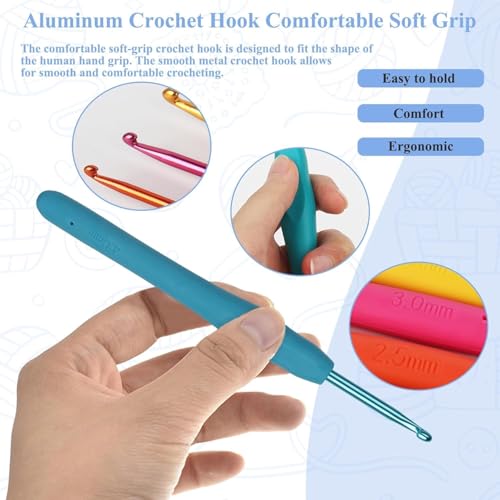 Image of Rainbow Crochet Kit for Beginners, 9-Piece Ergonomic Crochet Hooks with Yarn Balls, Stitch Markers, Plastic Sewing Needles & Scissors - Complete Knitting & Crochet Starter Set (rainbov color hook kit)