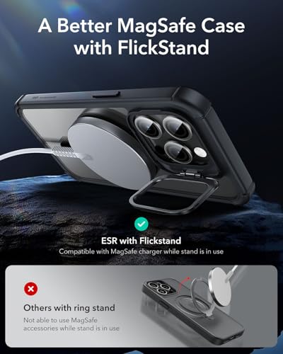 ESR for iPhone 15 Pro Case, Full-Body Shockproof MagSafe Case, Exceeds Military-Grade Protection, Magnetic TPU Phone Case for iPhone 15 Pro, 2-Part Tough Case with Stand, Armor Series, Clear Black