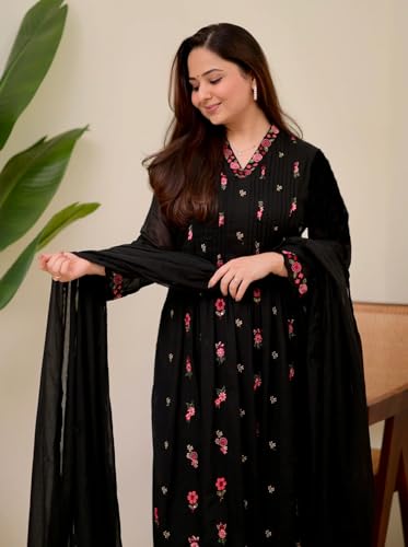 Image of KLOSIA Women Embroidery Solid Anarkali Kurta and Pant Set with Dupatta|Silk|Regular Fit