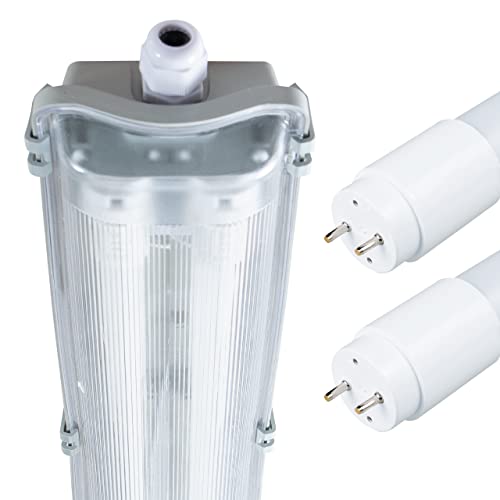Proventa LED Feuchtraumleuchte 150cm 2xLED Röhre IP65 Wannenleuchte 48W kaltweiß 6500K LED Deckenleuchte für Keller Garage Werkstatt Staub- & Wassergeschützte Feuchtraumlampe