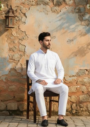 Image of Sadree Men's Cotton Long Solid Color Plain Knee Length Mandrin Collor Full Sleeve Ethnic Kurta Only