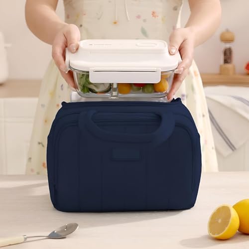 Image of SVH Insulated Lunch Carrier for Women & Kids | Large Capacity Thermal Lunch Bag with Front Pocket, Sturdy Handles & Secure Zipper for Office, School & Picnic (Light Blue)