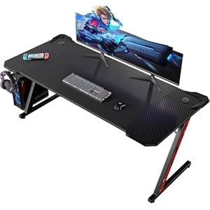Gaming Tisch 180 x 80 cm, Z-Frame Gaming Schreibtisch mit Getränkehalter, Kopfhörer Haken, Computertisch PC Tisch Ergonomischer Gamer Tisch