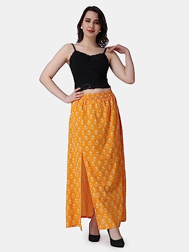 Image of POPWINGS Casual Ethnic Bagru Print Long Slit Skirts for Women || Cotton Long Slit Skirt for Women || Stylish Women Long Skirt for Summer