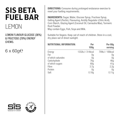Image of SiS BETA Fuel Energy Chew - Dual-Source Energy Chews for High Carbohydrate Intake - 1:0.8 Maltodextrin to Fructose Ratio - Sports Nutrition Training Supplement - Lemon Flavor - 6 Count