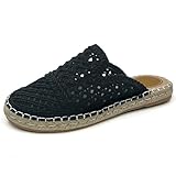 Putu Women's Espadrille Hollow Out Mules Closed Toe Slide Sandals Summer Vacation Flat Shoes Black Size 8
