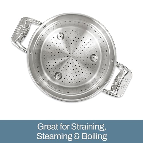Image of All-Clad Simply Strain Stainless Steel Stockpot, Multipot With Insert & Lid, 16 Quart Induction Oven Broiler Safe 600F, Strainer, Pasta Strainer with Handle, Steamer Pot, Pots and Pans, Silver