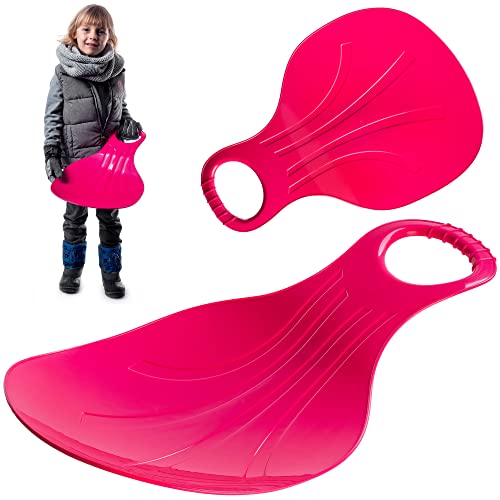 KADAX Schneerutscher für Kinder Poporutscher mit Griff Tellerschlitten ab 3 Jahre Schneeteller Rutschteller aus Kunststoff Kunststoffschlitten Tellerrutscher (Rosa)