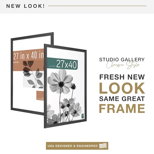 MCS Studio Gallery Classic Movie Poster Frame 27x40 Black Woodgrain, Vertical & Horizontal Wall Hanging Large Picture Frame for Photos, Artwork & Custom Posters (1-Pack)