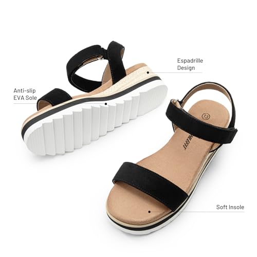 Image of Athlefit Girls Platform Wedge Sandals Open Toe Espadrille Sandals Ankle Strap Summer Dress Shoes for Toddler Little Big Kid