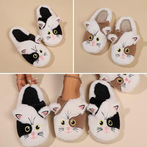 Cat Slippers for Women and Men Indoor Plush Slippers with 3D Cartoon Cat Design Soft Lining Memory Foam Insole and Non Slip Sole for Cozy All Season Home Use Unisex Fit3