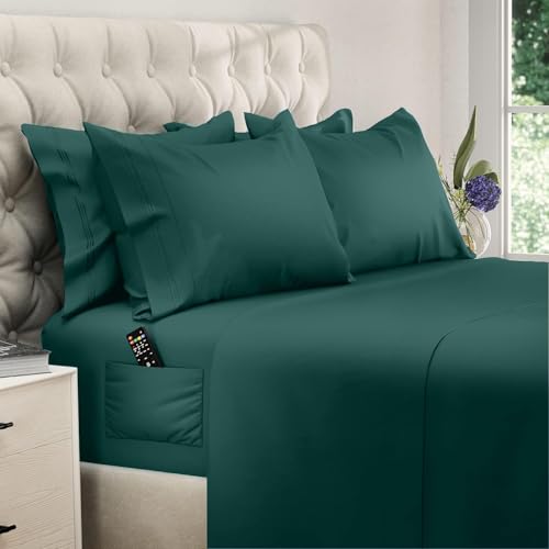 Image of DREAMCARE Full Size Sheets - 6 pcs Breathable Cooling Sheets Full Size Bed | up to 15 inch Deep Pocket Full Sheet Set with Side Pockets - Extra Soft Full Size Bed Sheets - Hotel Luxury Bed Sheets EmrldGreen