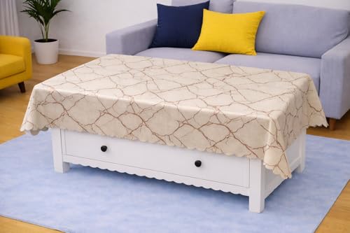 Image of Homerz Premium Waterproof PVC Sparkle Table Cover Collection | Table Cover with Scallop Edges | Dust, Spill & Scratch Resistant (Golden Marble Elegance, 36x54 inch- Center Table)