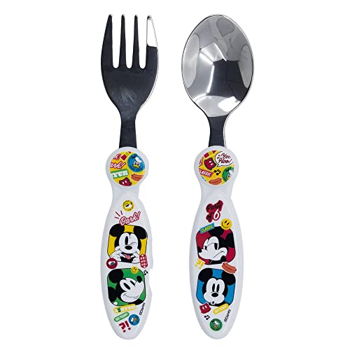 Stor Lot de 2 couverts Disney Mickey Mouse pour enfants en métal, sans BPA, lavables et réutilisables et ne passant pas au micro-ondes ni au lave-vaisselle