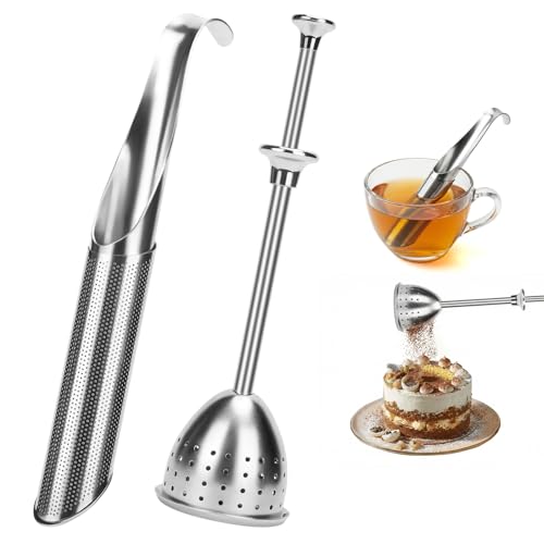 ORIZMA Filtre à Thé Inoxydable Infuseur theiere avec infuseur thé cuillère à thé Poignée ergonomique passoire fine boule a the infuseur(2PCS)