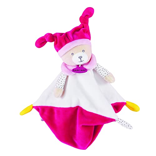 BABY NAT' - Doudou Brioche 22cm - Doudou Carré Bébé Ourson Avec Bonnet Et Imprimé À Pois - Doudou Ourson Bébé Doux Et Facile À Manipuler - Doudou Bébé 22 cm Lavable - Cadeau Naissance Bébé - BN0734
