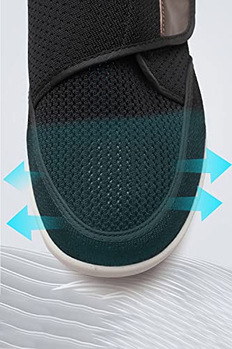 Zumeijia Men's Diabetic Elderly Shoes Large Size Plus Fertilizer Widening Shoes Adjustable Foot Swelling Shoes Non-Slip Double Insole Air Cushion Bottom Walking Shoes Black 10 #TOP3