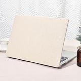 Seorsok Compatible with MacBook Air 13 Inch Case 2022-2018 Release A1932 A2179 M1 A2337 Touch ID,Elegant Leather Plastic Hard Shell Case with Keyboard Cover,Beige Woven Fabric Design