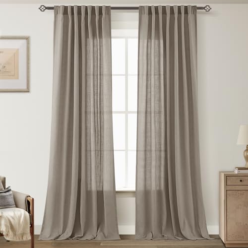 Taupe Linen Curtains 120 inches Long for Living Room Back