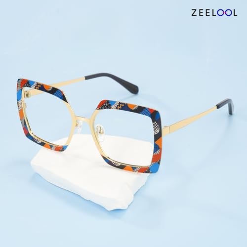 Image of Zeelool Blue Light Blocking Glasses for Women, Square Metal Glasses Frame Eyeglasses with Non-prescription Clear Lenses Anti Eyestrain & UV from Computer /TV /Phone ZJGM150137-03B