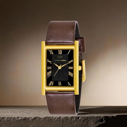 Image of CHARLIEKEEN Slim Analogue Watch, Black Dial, Leather Strap