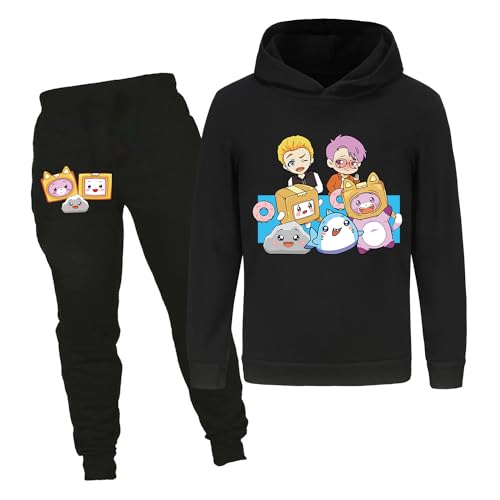 Minhuaha Foxy and Boxy Merch Kids Cotton Hoodie Boys Girls Tops Jumper Hoody+Trousers 2pcs Tracksuit (Black 9-10 Years)