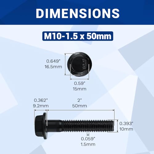Image of 8-Sets M10-1.5 x 50mm Grade 10.9 Flange Hex Bolts + Flange Nut + Flat Washer + Lock Washer Combo Pack, Black Oxide, for Automotive & Machinery