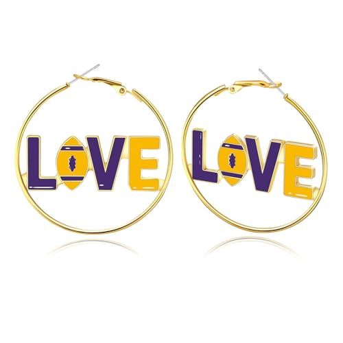 Image of Game Day Football LOVE Hoop Earrings Fashion Sports Jewelry gifts for Mom&Women Perfect Game Day Outfit Accessories(Purple)