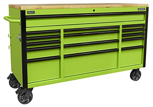 Sealey 15 Drawer Mobile Trolley with Wooden Top, 1549mm - AP6115BE