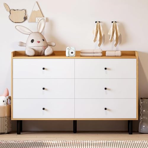 Listado de Cajonera de Madera Blanca , tabla con los diez mejores. 43 UNKKS Cajonera para Recamara, Comoda Cajonera, Tocador Blanco para Dormitorio, Tocador de Madera Natural de 6 Cajones con Asa Dorada para Dormitorio, Sala de Estar, Pasillo 120 *...