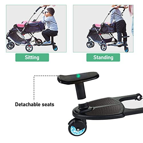 EUNEWR Buggy Board mit Sitz,Komfortabel Hilfspedal für Kinderwagen,für Kinder von 2-6 Jahren (25KG),Kompatibel mit Fast Jedem Buggy und Kinderwagen,Sicher Befestigte Schnalle,Zweitkind Artefakt