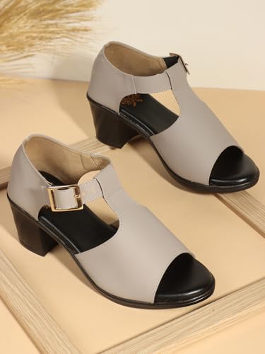Image of Denill Fancy & Comfortable Brown Heel Sandal with Ankle Strap for women & Girls