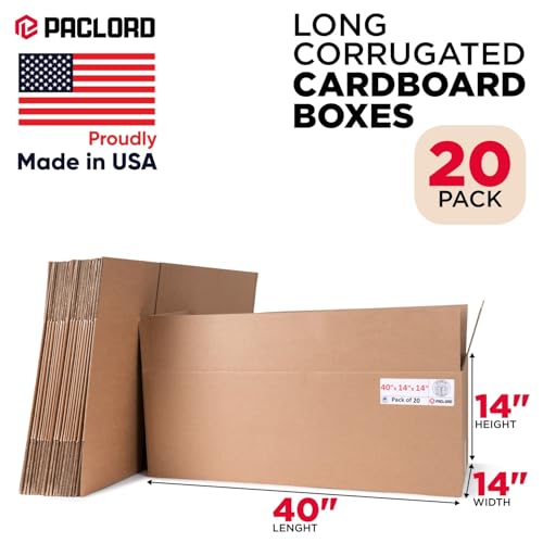 Image of Long Cardboard Boxes 14 inchL x 14 inchW x 40 inchH (Pack of 20) - USA-Made Packing Boxes for Moving, Shipping, or Storage - USPS, UPS, FedEx Approved - Professional Packing Supplies for Moving | USA-Made Packing Boxes for Moving, Shipping, or Storage - USPS, UPS, FedEx Approved - Professional Packing Supplies