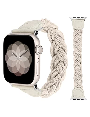 Image of Minyee Compatible with Apple Watch Band Braided 41mm 40mm 38mm 42mm 44mm 45mm 46mm 49mm Women,Solo Loop Stretchy Slim Elastic Woven Cute Bracelet Strap for iWatch Series 10 9 Ultra SE 8 7 6 5 4 3 2 1