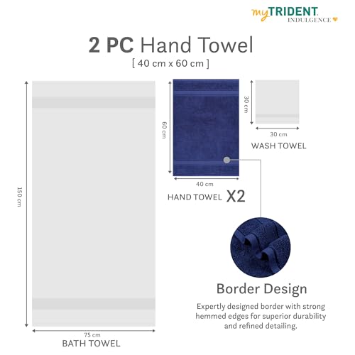 Image of MYTRIDENT Towels for Hand, Indulgence Collection, 100% Cotton Towels for Men /Women, 600 GSM, 2 Pc Hand Towel Set Luxury, 40 cm x 60 cm - Patriot Blue