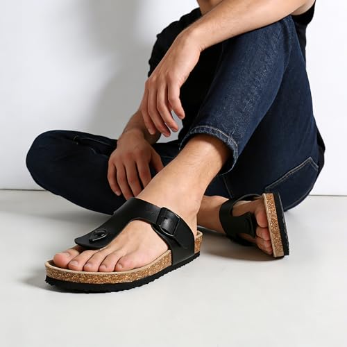 Image of WTW Men's Slides Sandals Cork Footbed Shoes Adjustable Strap Summer Beach Comfort Sandals for Men