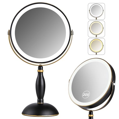 Espejo para maquillaje redondo con luz y aumento 20X miniatura 1