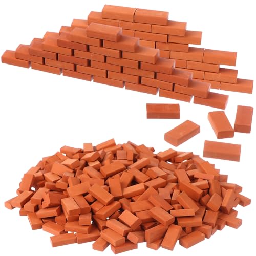 Haiabei 500 Pcs 1/16 Miniature Bricks Brick Building Set Mini Red B-Rick Stone Model B-Rick Mini Artificial Bri-ck Premium Clay Bri-CKS DIY Fake BRIC-ks Lifelike BRIC-k Ornament for Dollhouse Decor